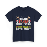 Dear Santa Christmas Design T-Shirt - Navy