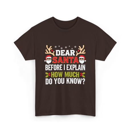 Dear Santa Christmas Design T-Shirt - Dark Chocolate