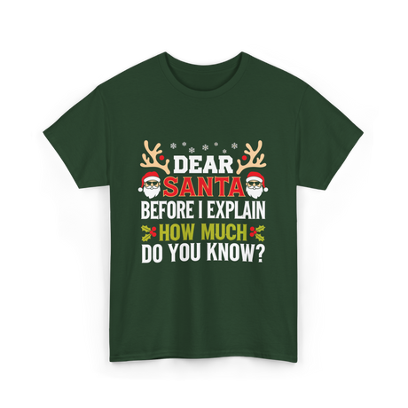 Dear Santa Christmas Design T-Shirt - Forest Green