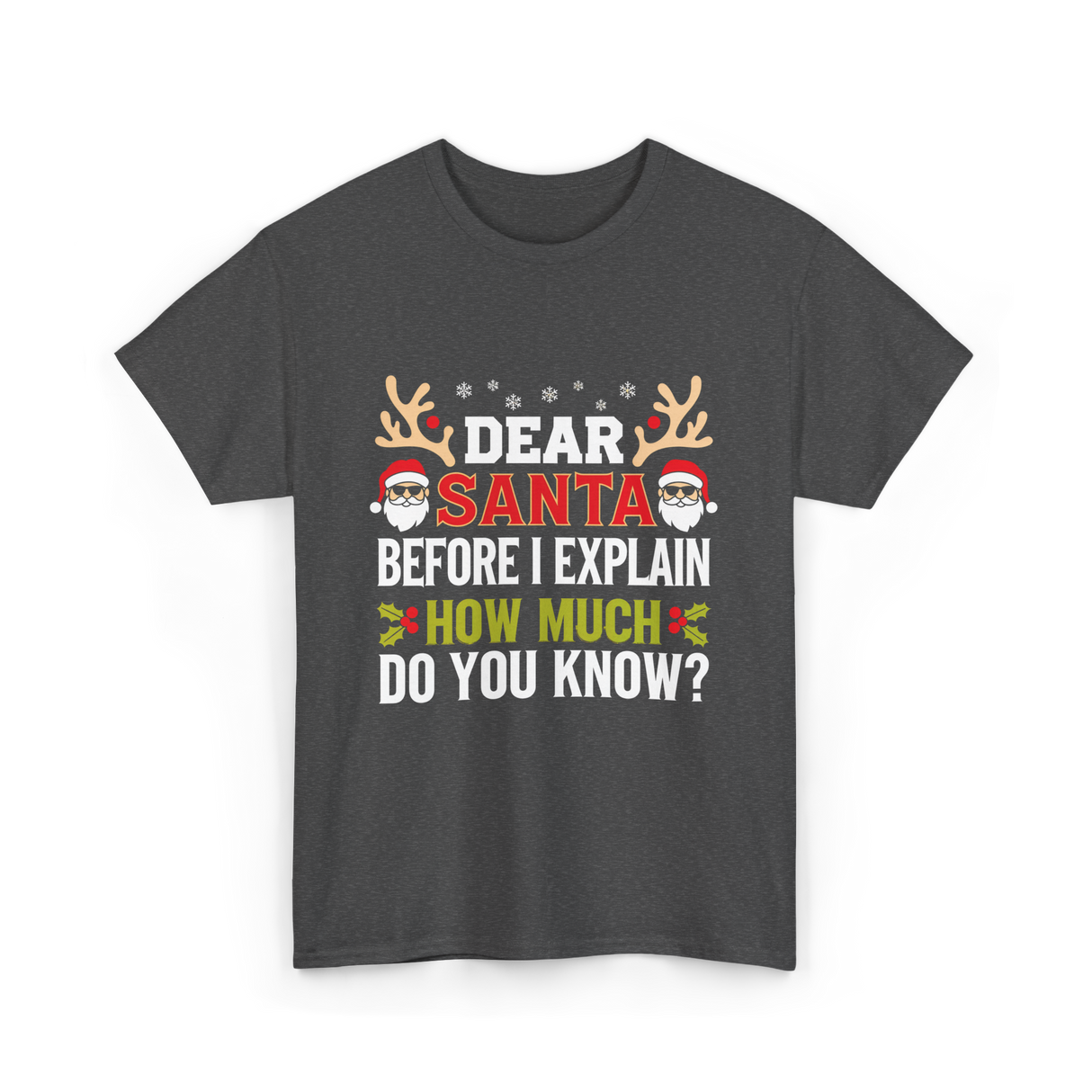 Dear Santa Christmas Design T-Shirt - Dark Heather