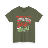 Dear Santa Naughty Ones Christmas T-Shirt - Military Green