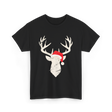 Deer With Santa Hat Christmas Hunting T-Shirt - Black