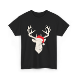 Deer With Santa Hat Christmas Hunting T-Shirt - Black