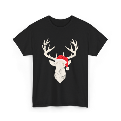 Deer With Santa Hat Christmas Hunting T-Shirt - Black