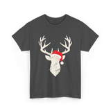 Deer With Santa Hat Christmas Hunting T-Shirt - Dark Heather