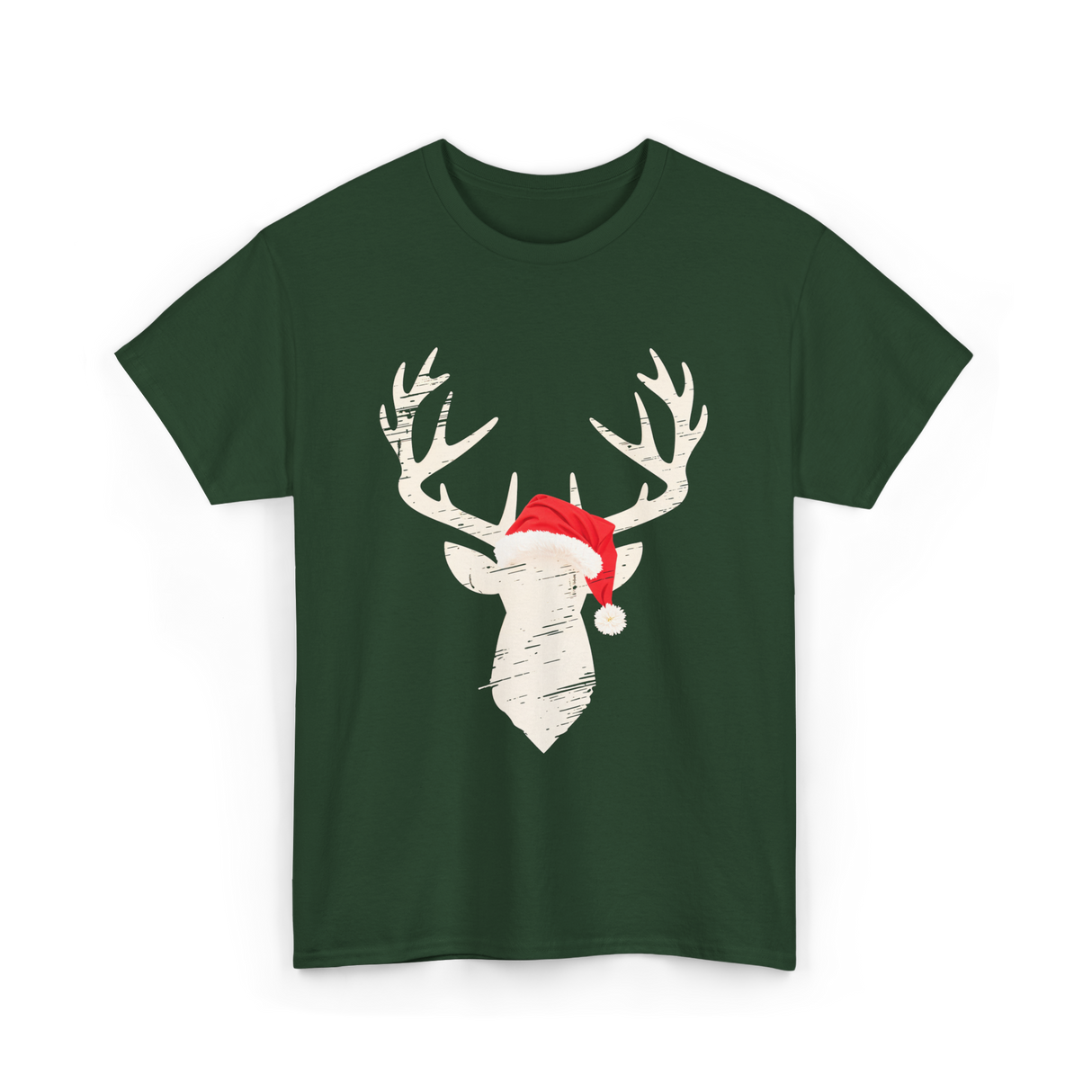 Deer With Santa Hat Christmas Hunting T-Shirt - Forest Green