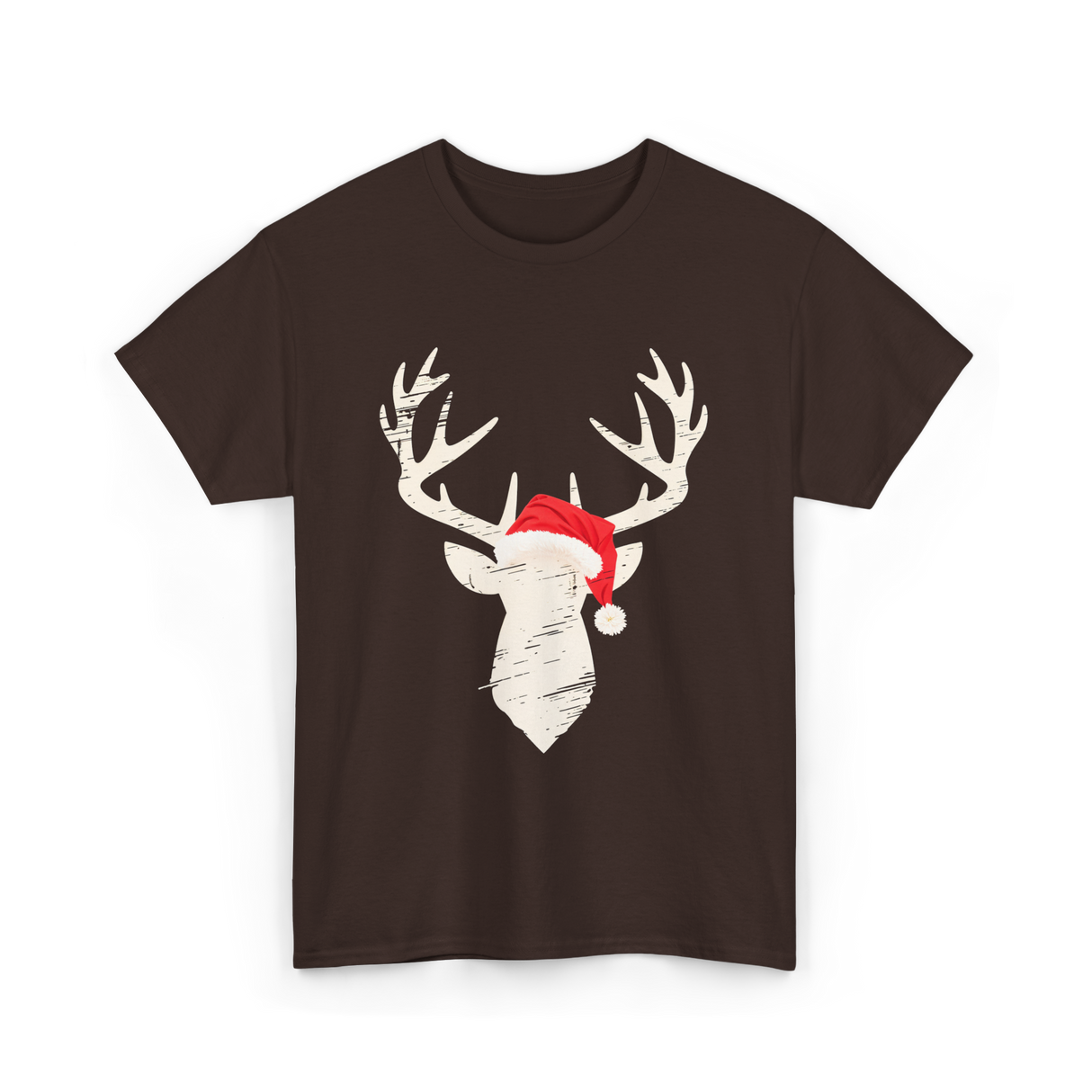 Deer With Santa Hat Christmas Hunting T-Shirt - Dark Chocolate