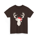 Deer With Santa Hat Christmas Hunting T-Shirt - Dark Chocolate