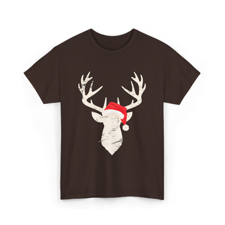 Deer With Santa Hat Christmas Hunting T-Shirt - Dark Chocolate