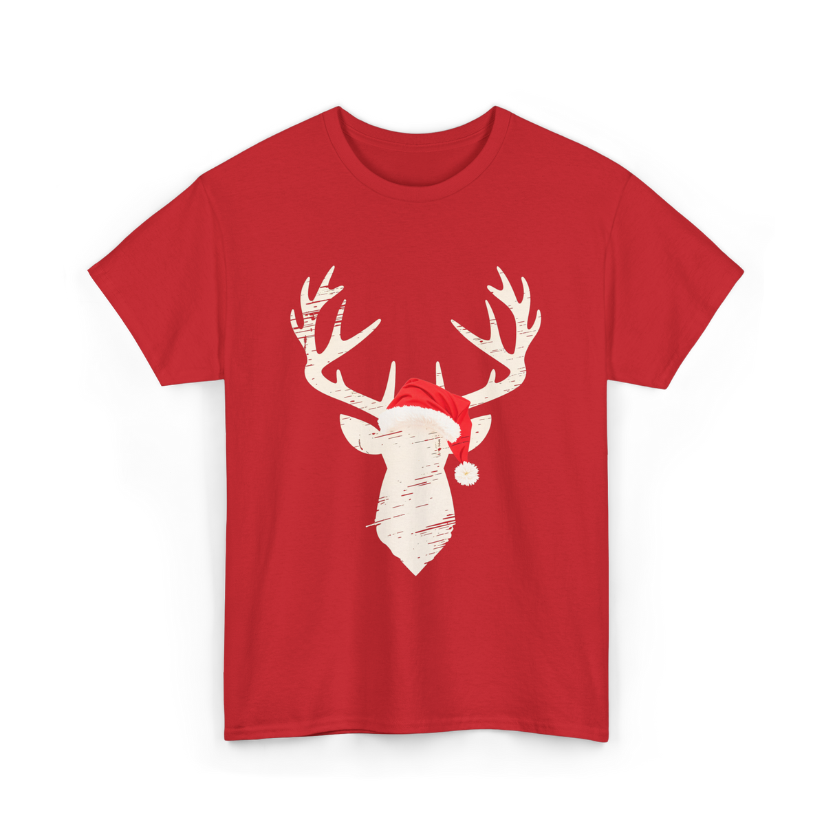 Deer With Santa Hat Christmas Hunting T-Shirt - Red