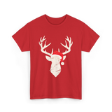 Deer With Santa Hat Christmas Hunting T-Shirt - Red