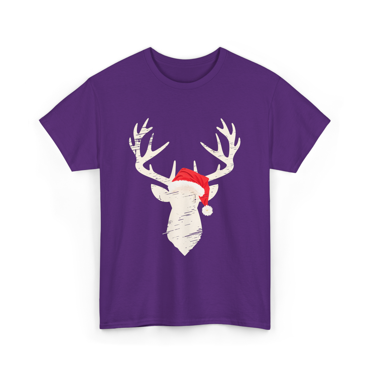 Deer With Santa Hat Christmas Hunting T-Shirt - Purple