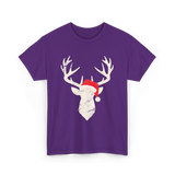 Deer With Santa Hat Christmas Hunting T-Shirt - Purple