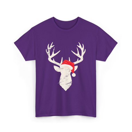 Deer With Santa Hat Christmas Hunting T-Shirt - Purple