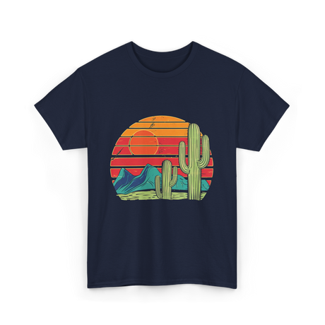Desert Cactus Mountains Landscape T-Shirt - Navy
