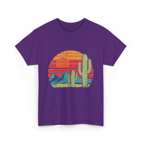 Desert Cactus Mountains Landscape T-Shirt - Purple