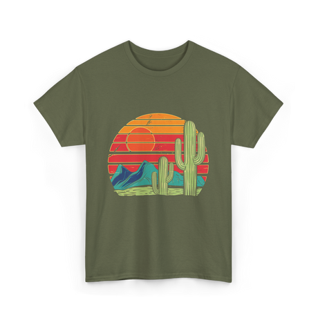 Desert Cactus Mountains Landscape T-Shirt - Military Green