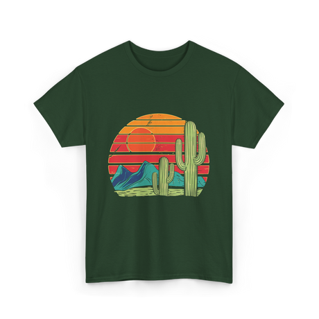 Desert Cactus Mountains Landscape T-Shirt - Forest Green