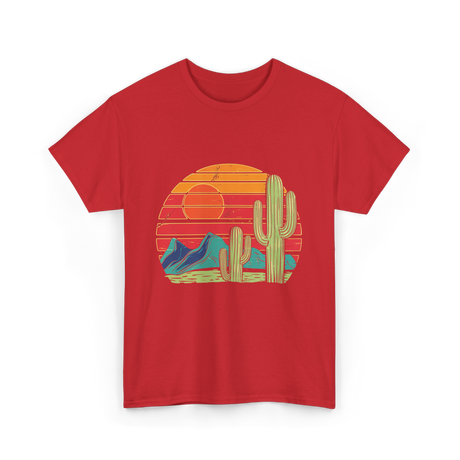 Desert Cactus Mountains Landscape T-Shirt - Red