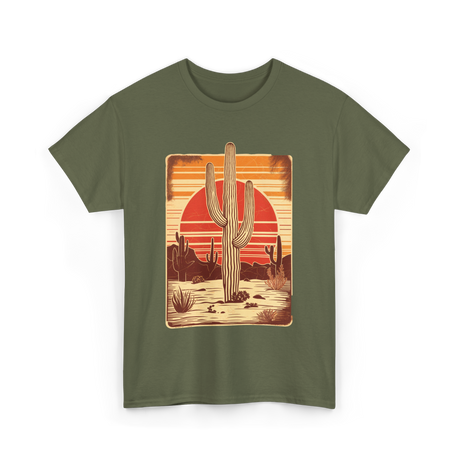 Desert Cactus Sunset Cactus T-Shirt - Military Green