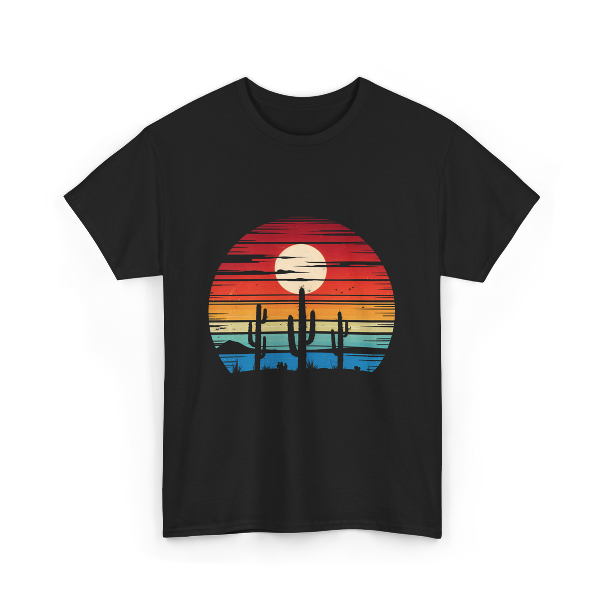 Desert Sunset Cactus Landscape T-Shirt - Black