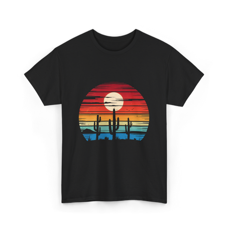 Desert Sunset Cactus Landscape T-Shirt - Black