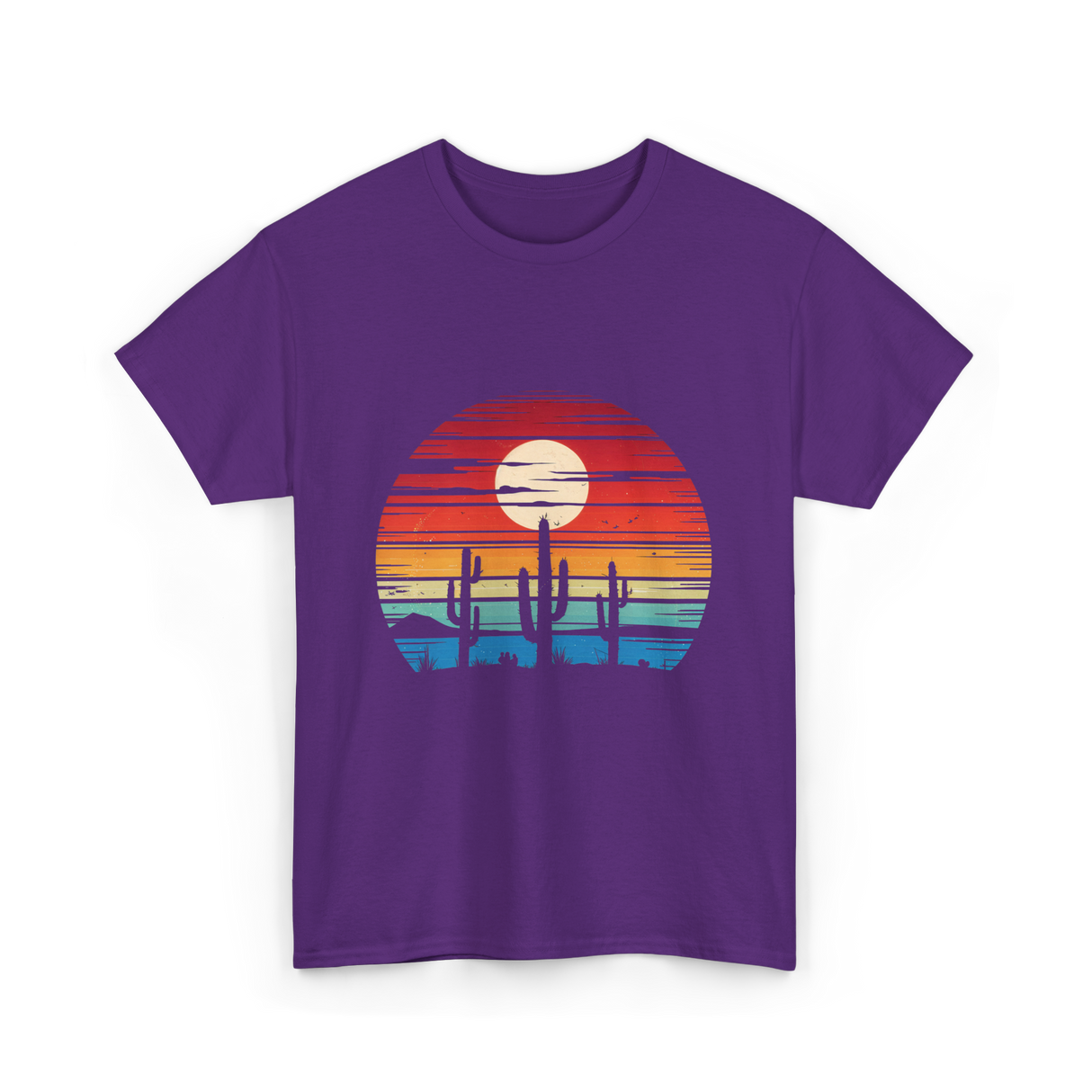 Desert Sunset Cactus Landscape T-Shirt - Purple