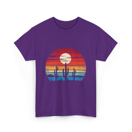 Desert Sunset Cactus Landscape T-Shirt - Purple