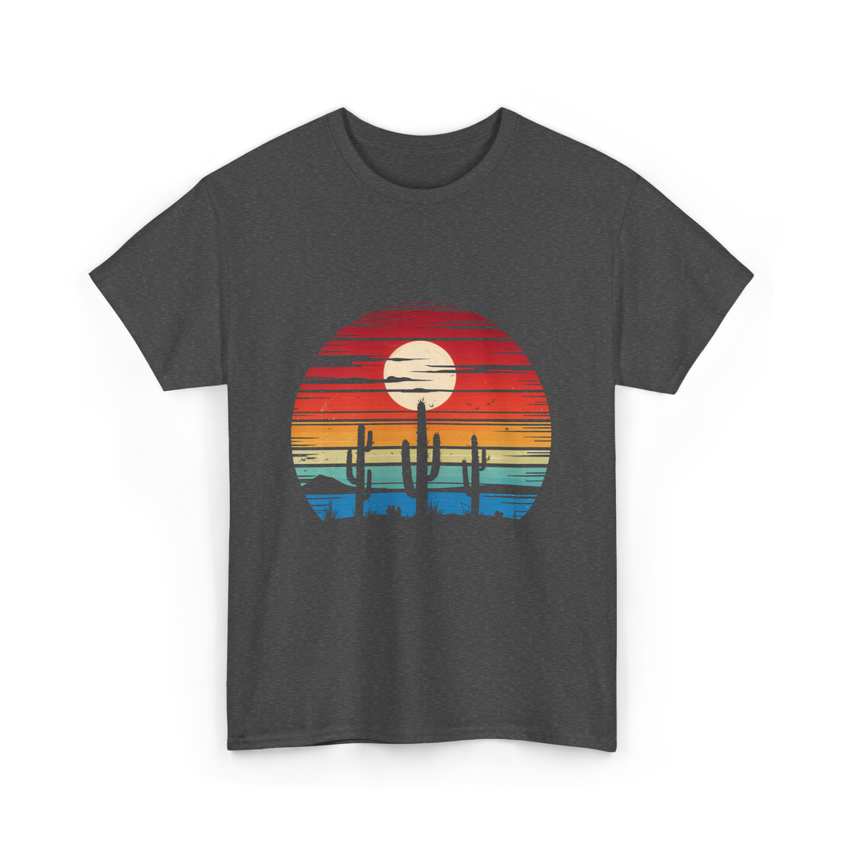 Desert Sunset Cactus Landscape T-Shirt - Dark Heather