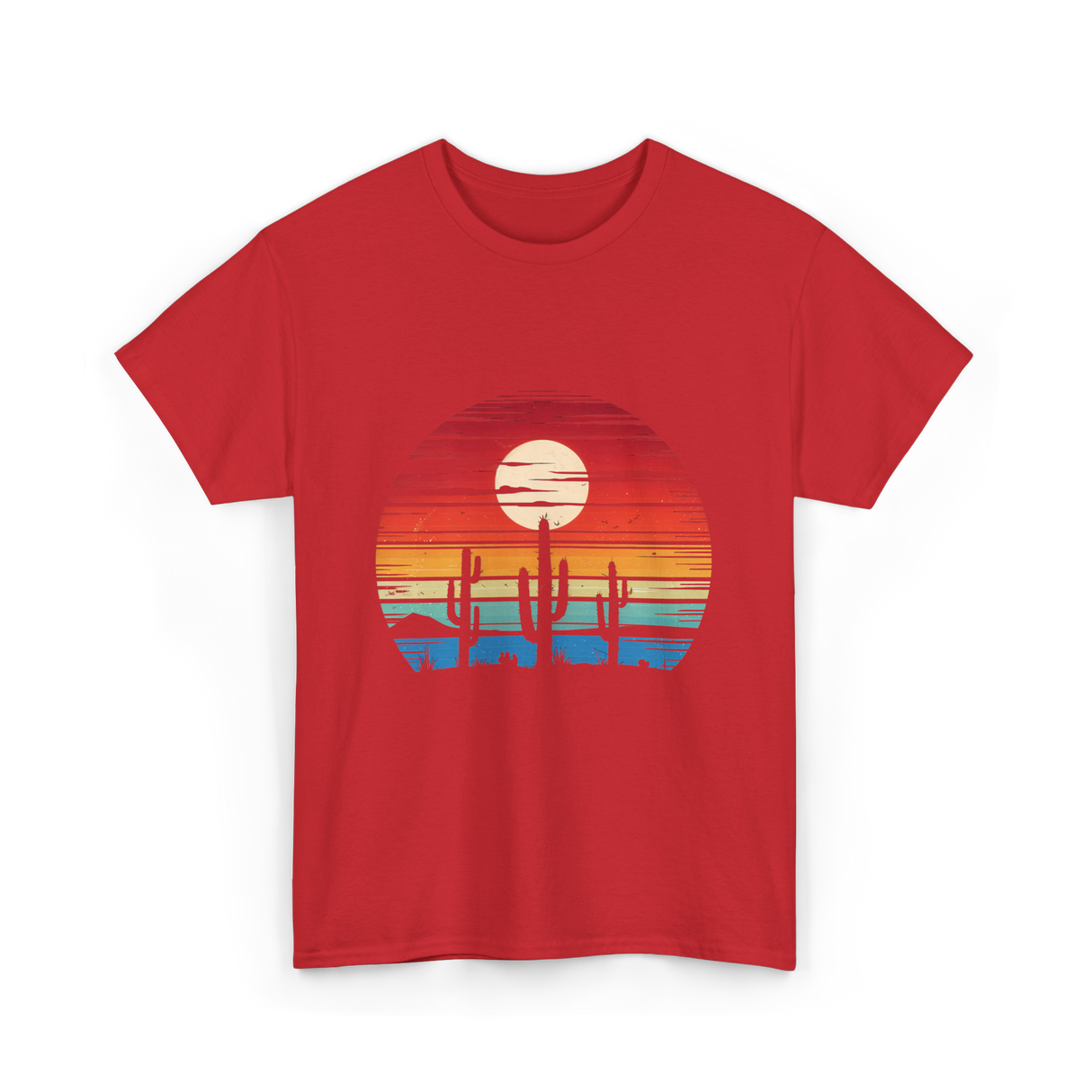 Desert Sunset Cactus Landscape T-Shirt - Red