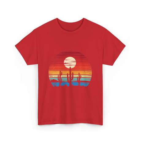 Desert Sunset Cactus Landscape T-Shirt - Red