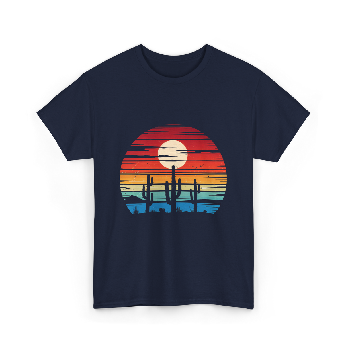 Desert Sunset Cactus Landscape T-Shirt - Navy