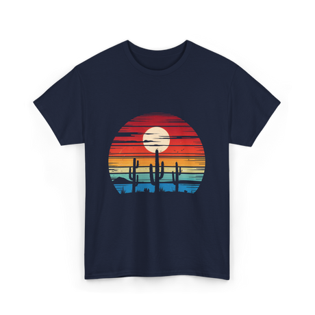 Desert Sunset Cactus Landscape T-Shirt - Navy