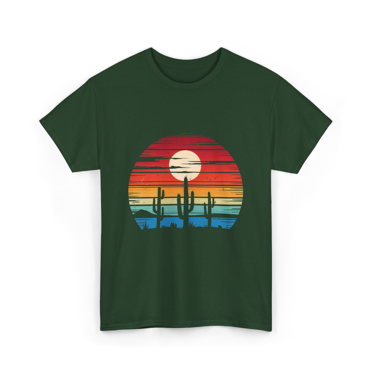 Desert Sunset Cactus Landscape T-Shirt - Forest Green