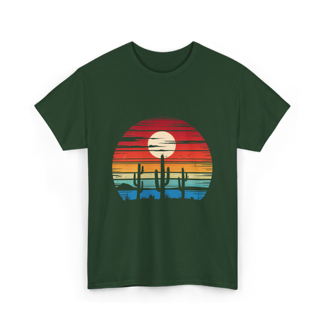 Desert Sunset Cactus Landscape T-Shirt - Forest Green