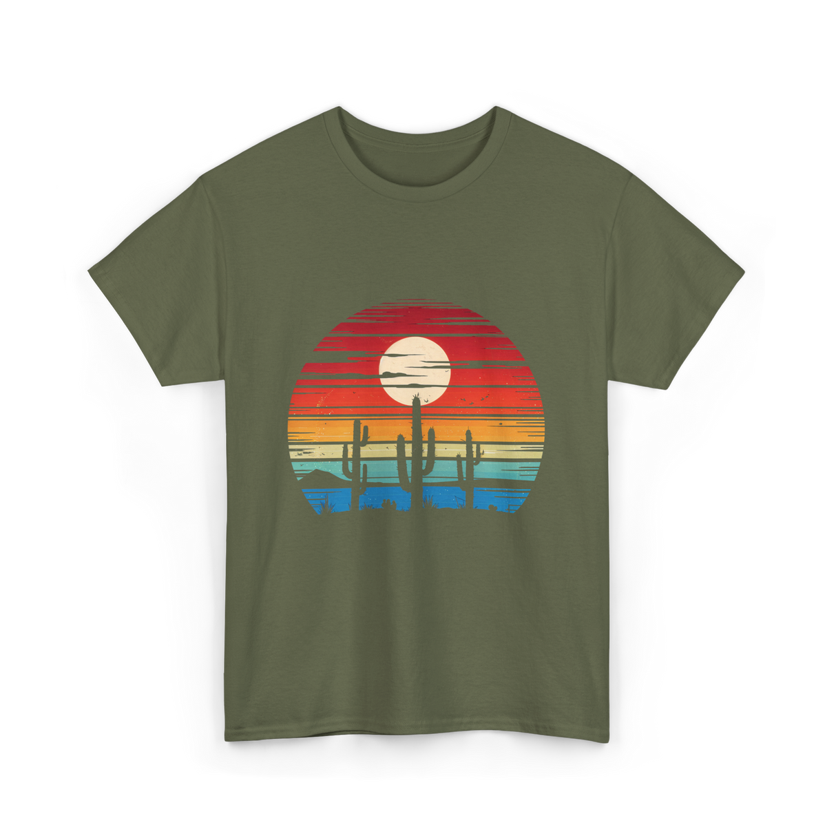 Desert Sunset Cactus Landscape T-Shirt - Military Green