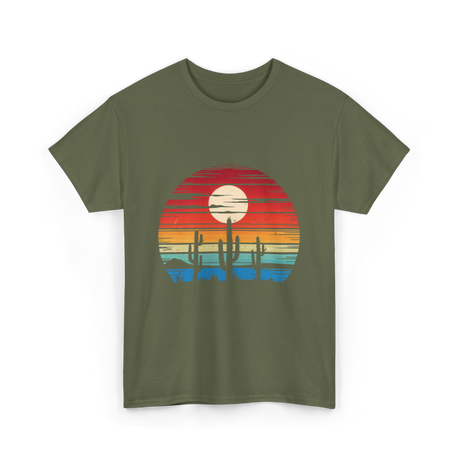 Desert Sunset Cactus Landscape T-Shirt - Military Green