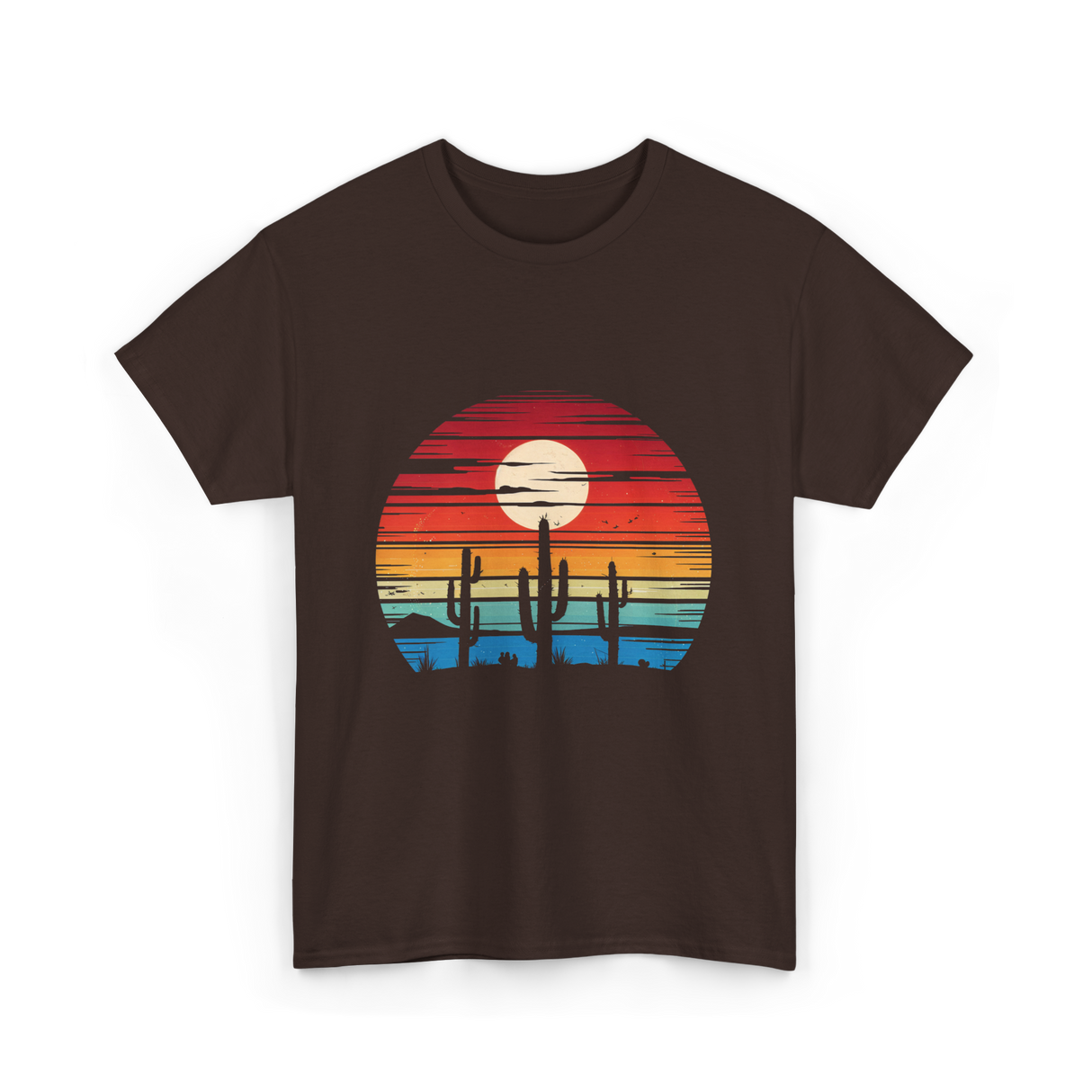 Desert Sunset Cactus Landscape T-Shirt - Dark Chocolate