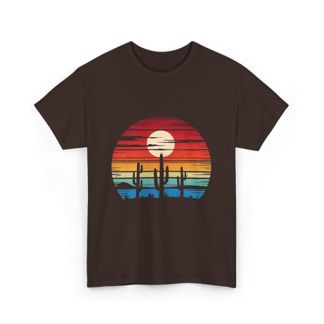 Desert Sunset Cactus Landscape T-Shirt - Dark Chocolate