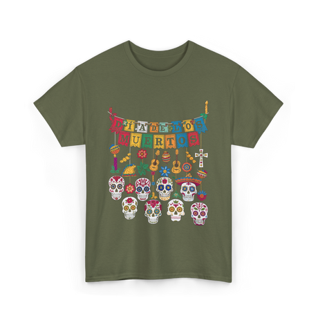 Dia De Los Muertos Celebration Art T-Shirt - Military Green