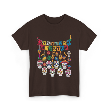 Dia De Los Muertos Celebration Art T-Shirt - Dark Chocolate