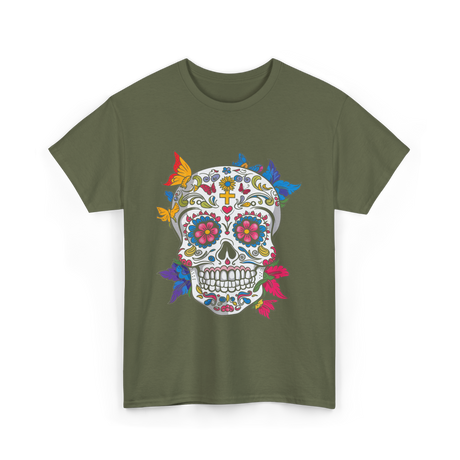 Dia de Los Muertos Sugar Skull T-Shirt - Military Green