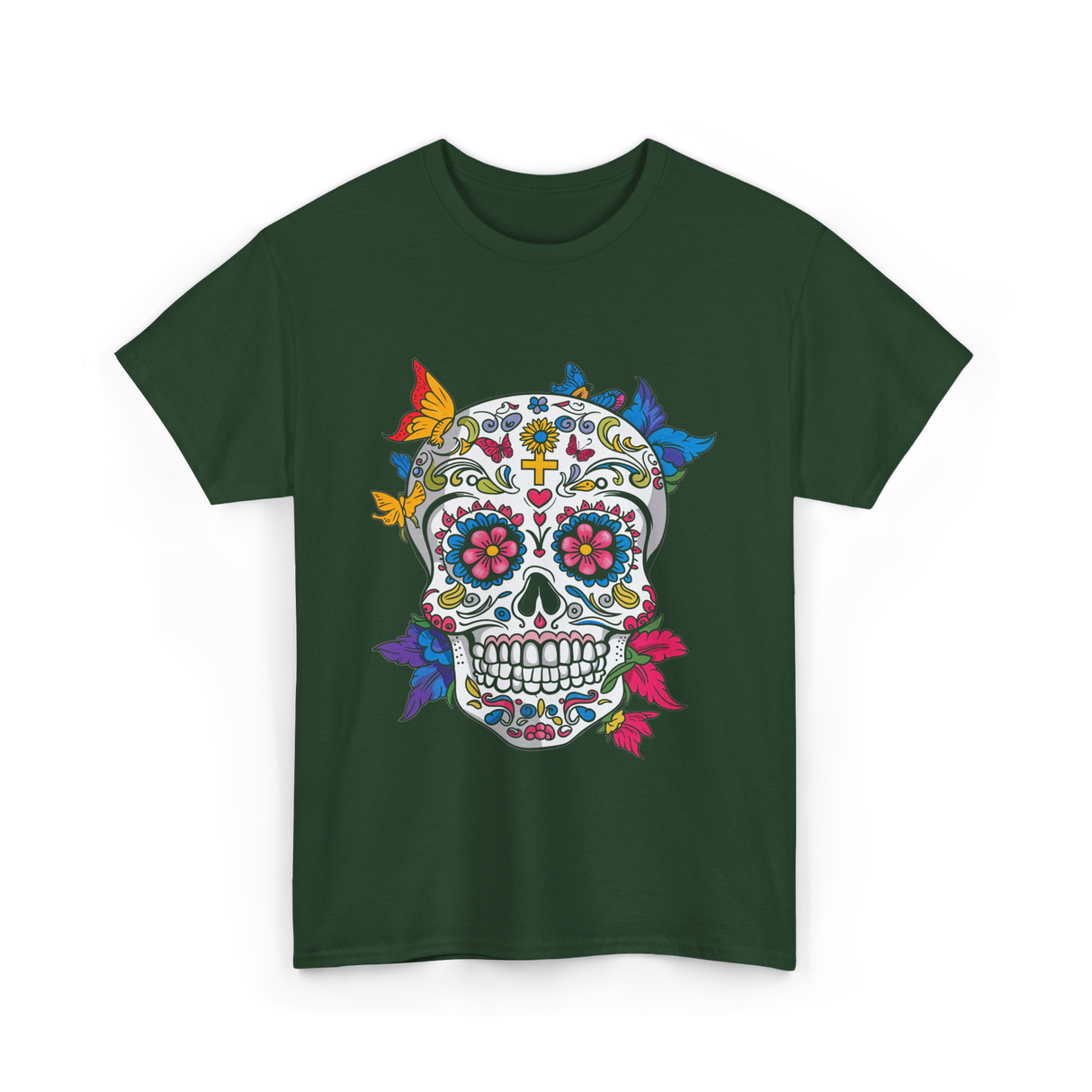 Dia de Los Muertos Sugar Skull T-Shirt - Forest Green