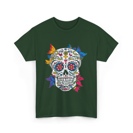 Dia de Los Muertos Sugar Skull T-Shirt - Forest Green