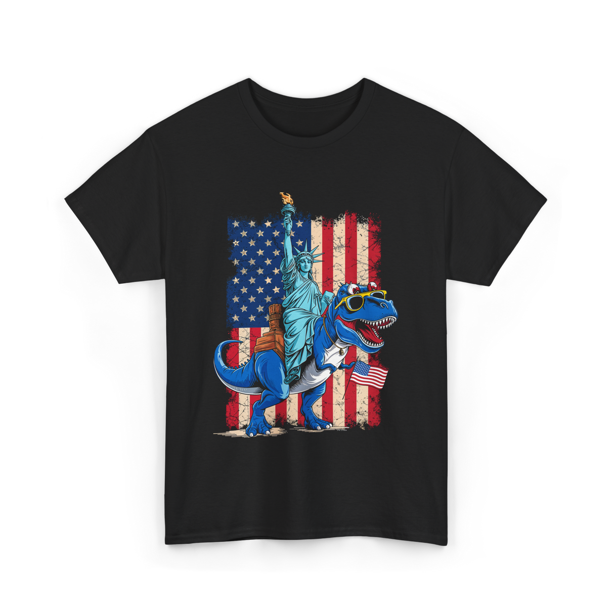 Dino Statue of Liberty Dinosaur T-Shirt - Black