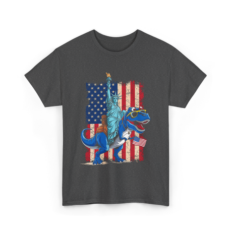 Dino Statue of Liberty Dinosaur T-Shirt - Dark Heather