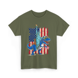 Dino Statue of Liberty Dinosaur T-Shirt - Military Green