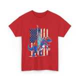 Dino Statue of Liberty Dinosaur T-Shirt - Red