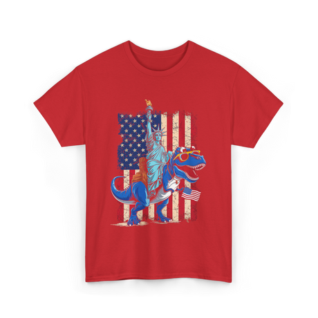 Dino Statue of Liberty Dinosaur T-Shirt - Red