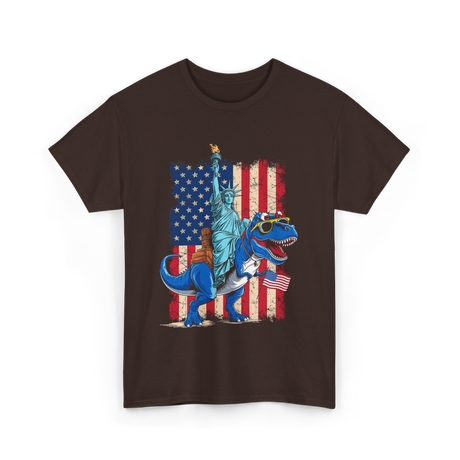 Dino Statue of Liberty Dinosaur T-Shirt - Dark Chocolate